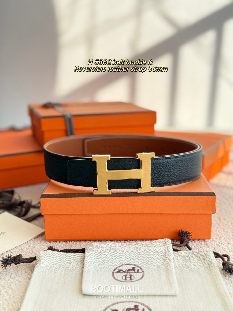 HERMÈS Constance H Buckle & Reversible 에르메스 콘스탄스 H 버클 리버서블 토고 카프스킨 벨트 블랙/브라운 무광금장 3.8cm 2