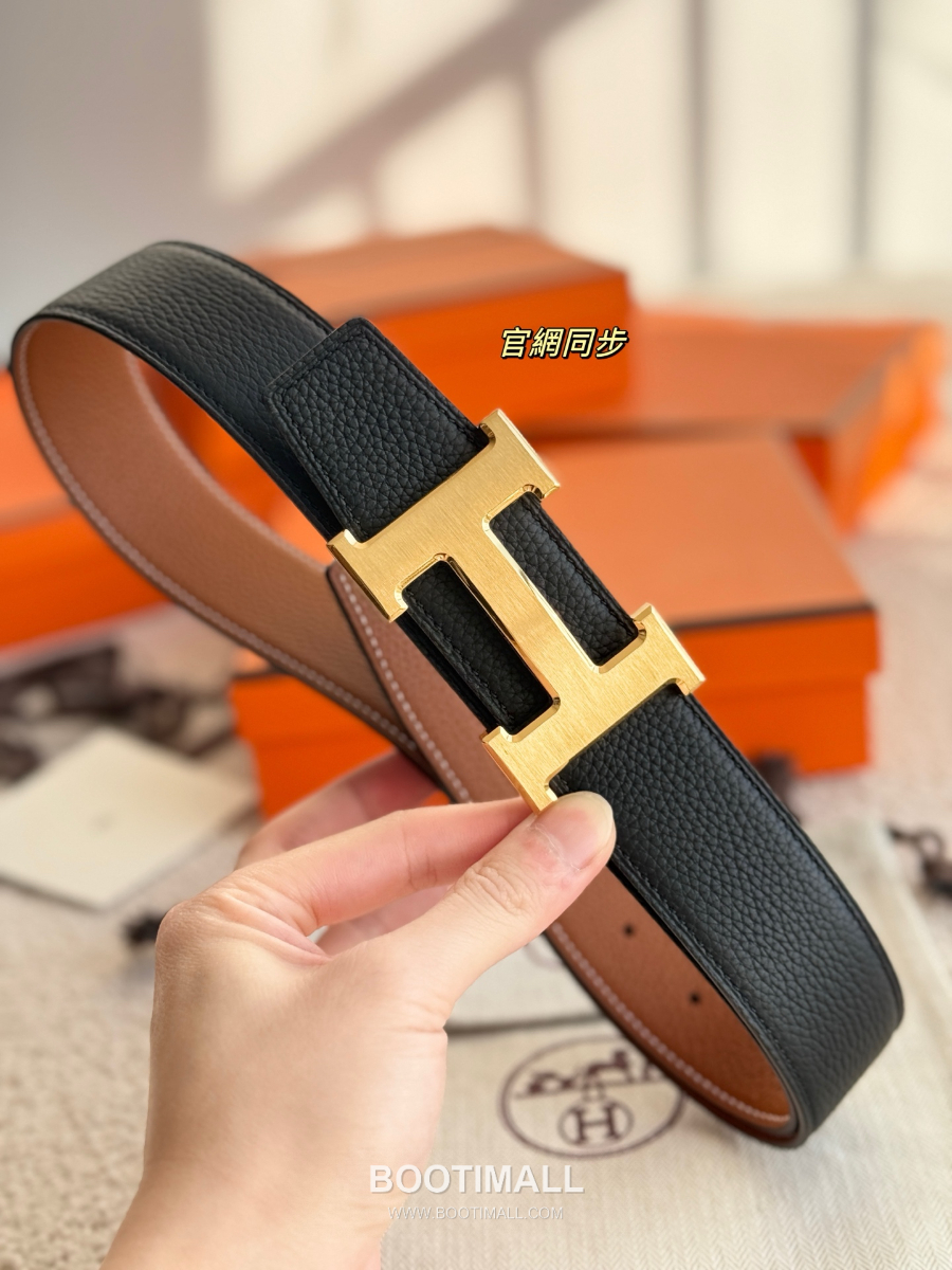 HERMÈS Constance H Buckle & Reversible 에르메스 콘스탄스 H 버클 리버서블 토고 카프스킨 벨트 블랙/브라운 무광금장 3.8cm 3