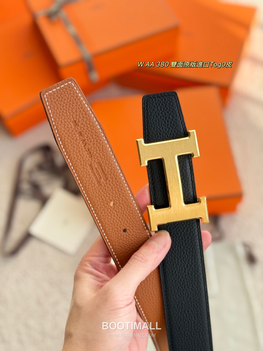 HERMÈS Constance H Buckle & Reversible 에르메스 콘스탄스 H 버클 리버서블 토고 카프스킨 벨트 블랙/브라운 무광금장 3.8cm 5