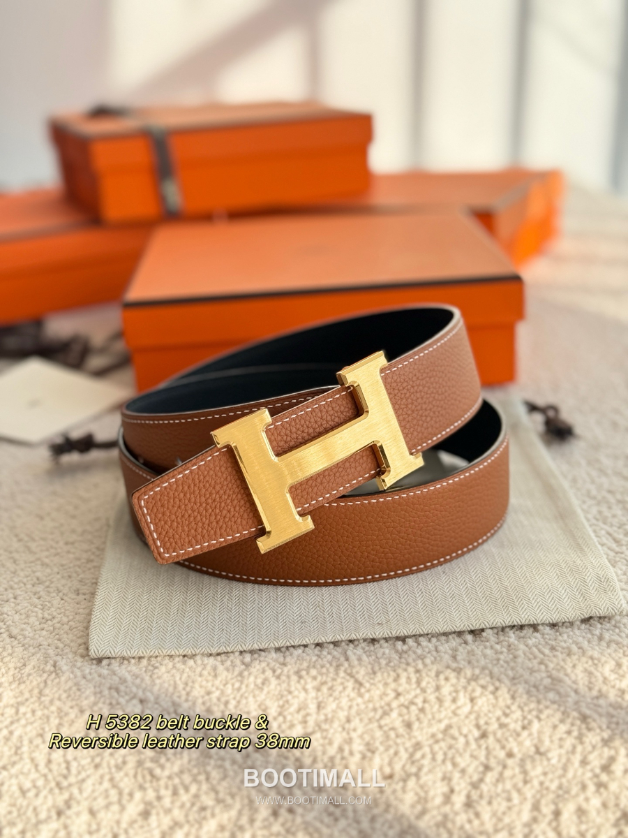 HERMÈS Constance H Buckle & Reversible 에르메스 콘스탄스 H 버클 리버서블 토고 카프스킨 벨트 블랙/브라운 무광금장 3.8cm 6