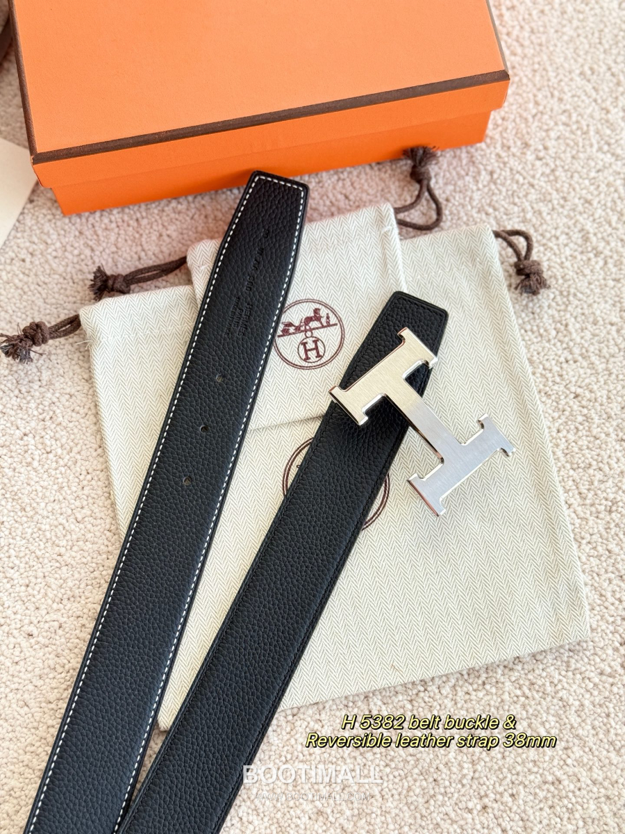 HERMÈS Constance H Buckle & Reversible 에르메스 콘스탄스 H 버클 리버서블 토고 카프스킨 벨트 블랙 무광은장 3.8cm 1