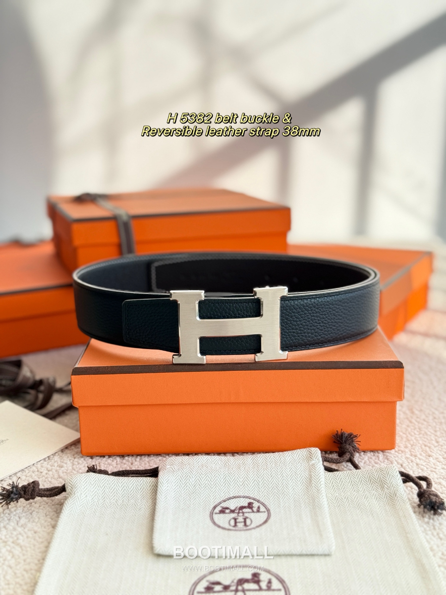 HERMÈS Constance H Buckle & Reversible 에르메스 콘스탄스 H 버클 리버서블 토고 카프스킨 벨트 블랙 무광은장 3.8cm 2