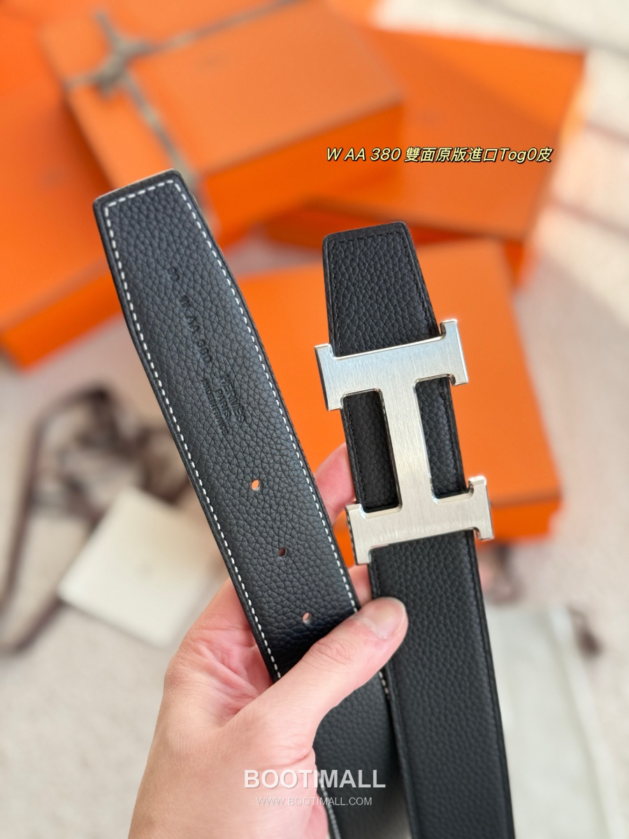 HERMÈS Constance H Buckle & Reversible 에르메스 콘스탄스 H 버클 리버서블 토고 카프스킨 벨트 블랙 무광은장 3.8cm 5