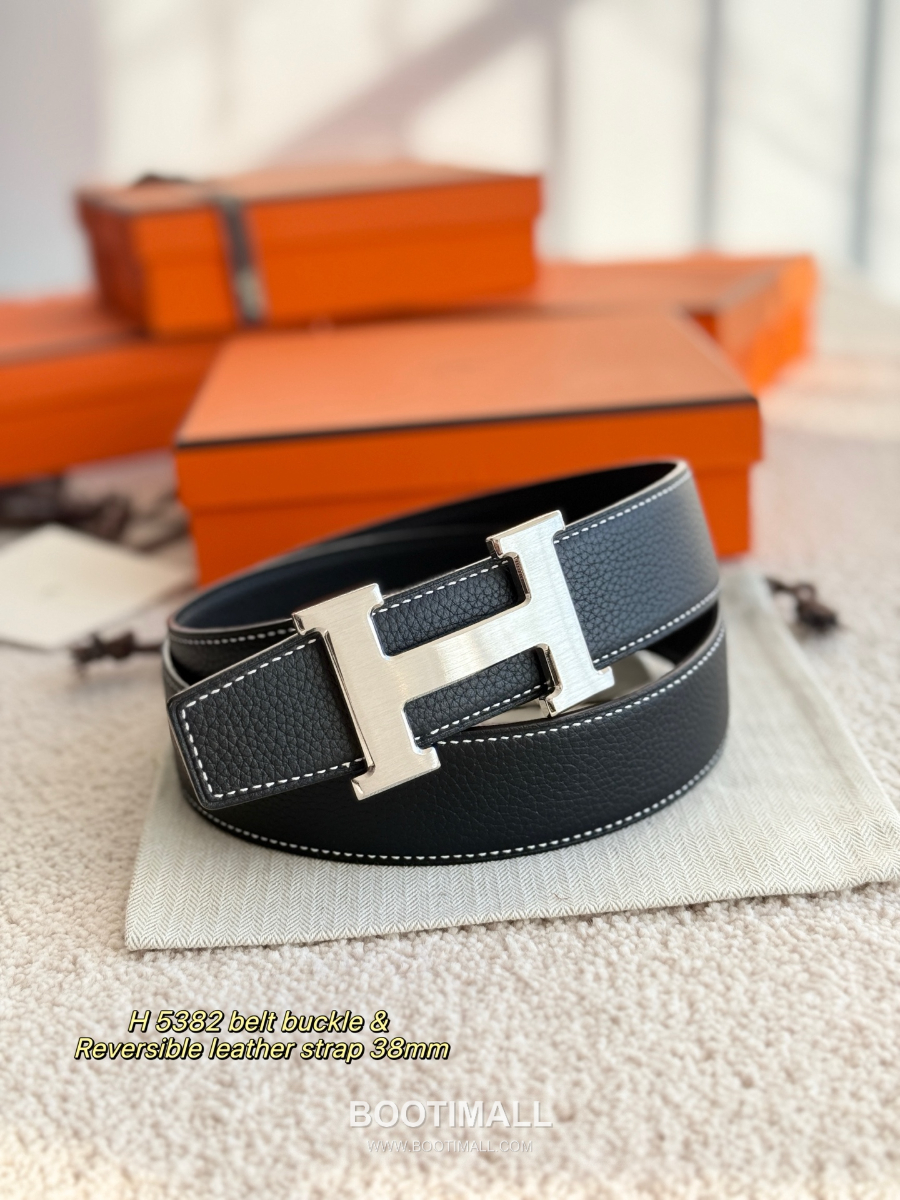 HERMÈS Constance H Buckle & Reversible 에르메스 콘스탄스 H 버클 리버서블 토고 카프스킨 벨트 블랙 무광은장 3.8cm 6