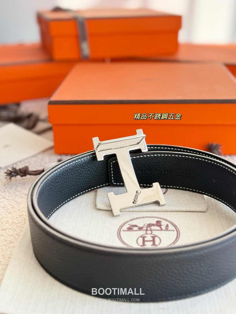 HERMÈS Constance H Buckle & Reversible 에르메스 콘스탄스 H 버클 리버서블 토고 카프스킨 벨트 블랙 무광은장 3.8cm 7