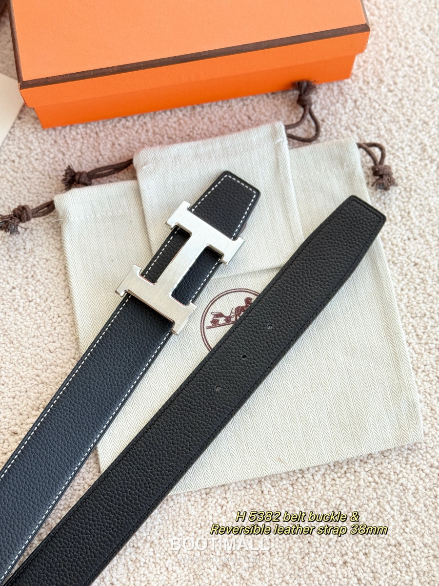 HERMÈS Constance H Buckle & Reversible 에르메스 콘스탄스 H 버클 리버서블 토고 카프스킨 벨트 블랙 무광은장 3.8cm 8
