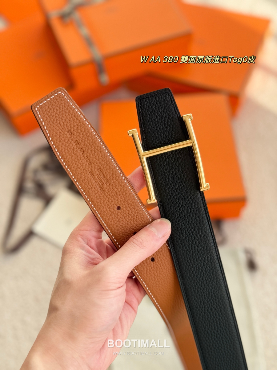 HERMÈS H Serif Buckle Reversible Togo 에르메스 H 세리프 버클 리버서블 토고 카프스킨 벨트 블랙/브라운 금장 3.8cm 6