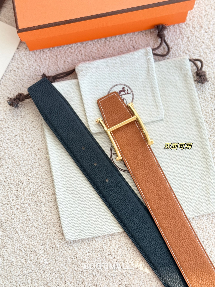 HERMÈS H Serif Buckle Reversible Togo 에르메스 H 세리프 버클 리버서블 토고 카프스킨 벨트 블랙/브라운 금장 3.8cm 7