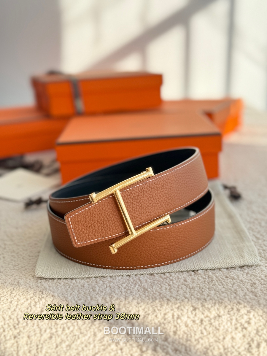 HERMÈS H Serif Buckle Reversible Togo 에르메스 H 세리프 버클 리버서블 토고 카프스킨 벨트 블랙/브라운 금장 3.8cm 8