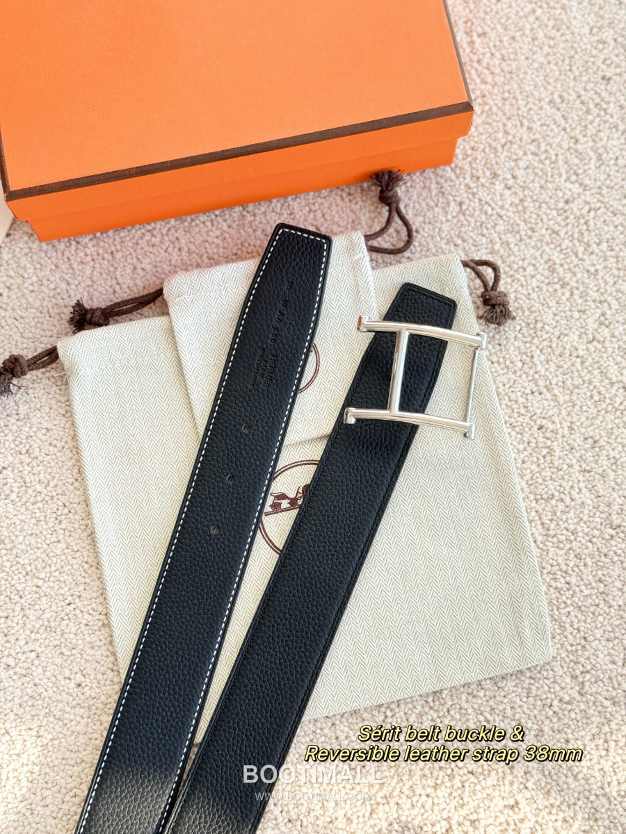 HERMÈS H Serif Buckle Reversible Togo 에르메스 H 세리프 버클 리버서블 토고 카프스킨 벨트 블랙 금장 3.8cm 1