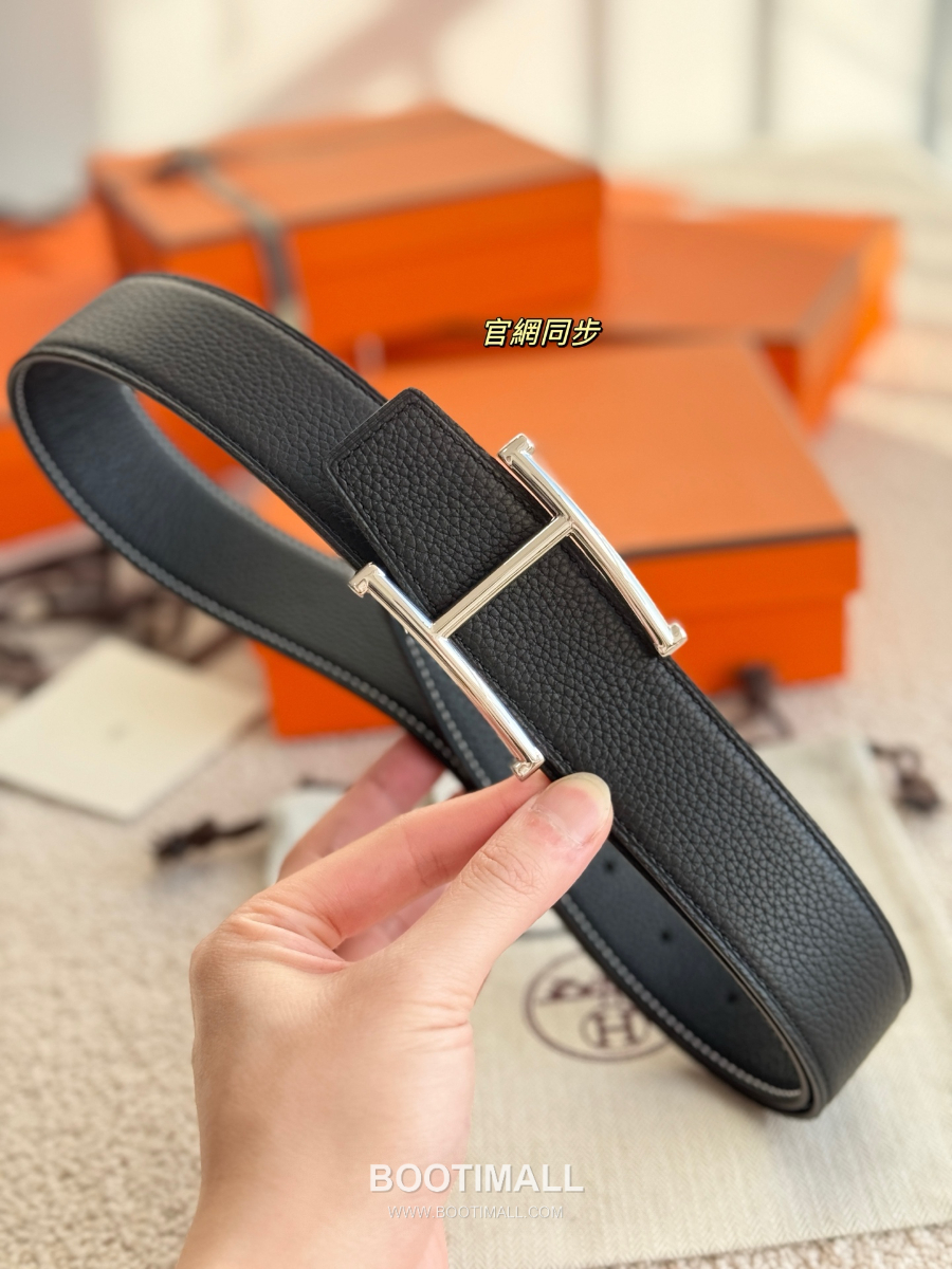 HERMÈS H Serif Buckle Reversible Togo 에르메스 H 세리프 버클 리버서블 토고 카프스킨 벨트 블랙 금장 3.8cm 3