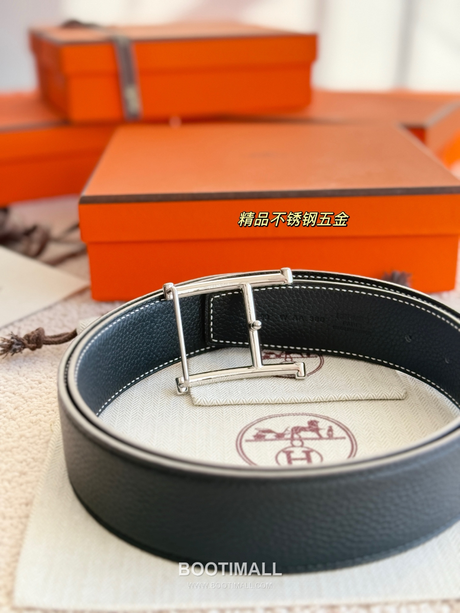 HERMÈS H Serif Buckle Reversible Togo 에르메스 H 세리프 버클 리버서블 토고 카프스킨 벨트 블랙 금장 3.8cm 5