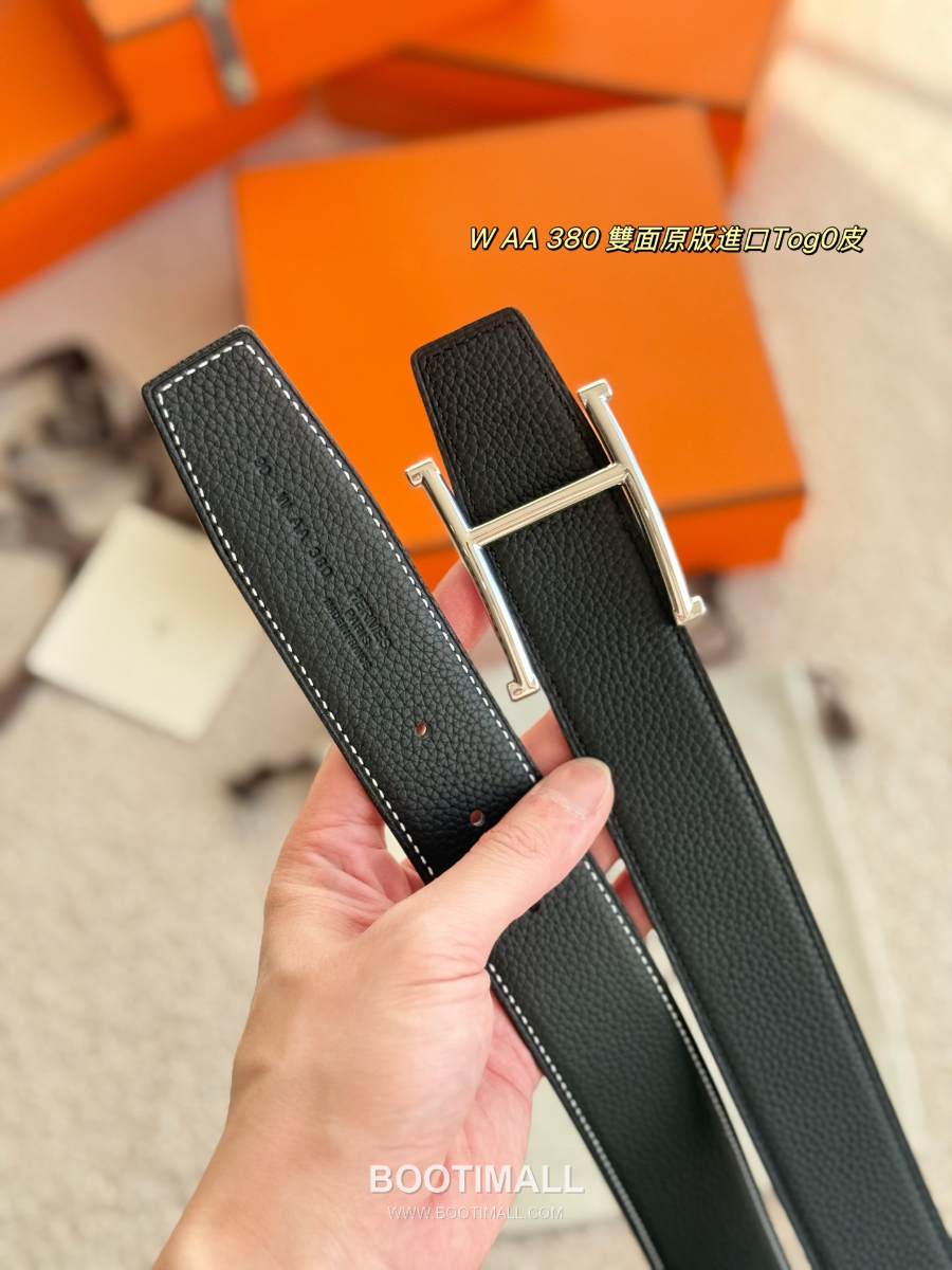 HERMÈS H Serif Buckle Reversible Togo 에르메스 H 세리프 버클 리버서블 토고 카프스킨 벨트 블랙 금장 3.8cm 6