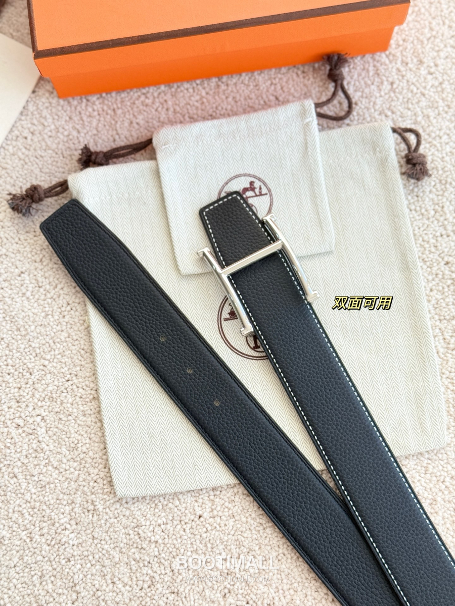 HERMÈS H Serif Buckle Reversible Togo 에르메스 H 세리프 버클 리버서블 토고 카프스킨 벨트 블랙 금장 3.8cm 7