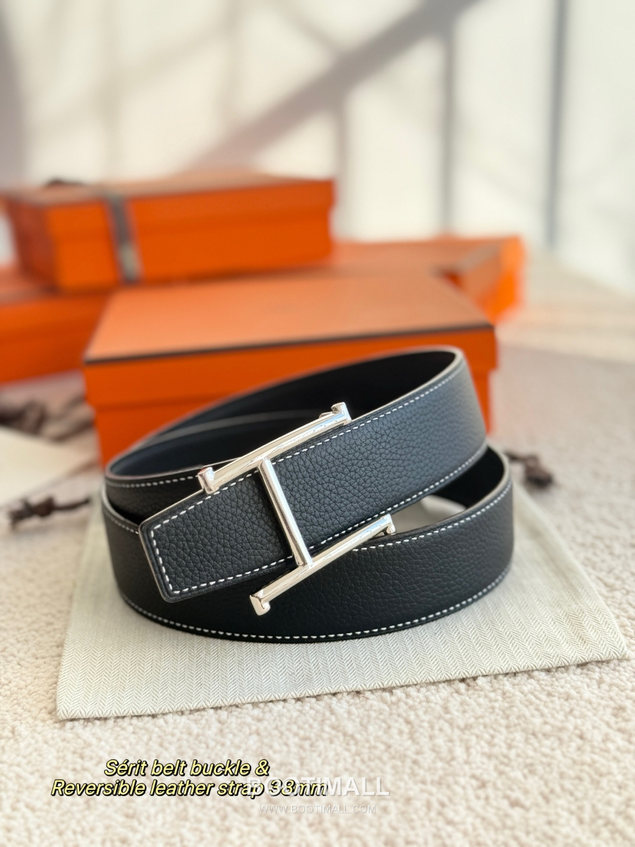 HERMÈS H Serif Buckle Reversible Togo 에르메스 H 세리프 버클 리버서블 토고 카프스킨 벨트 블랙 금장 3.8cm 8