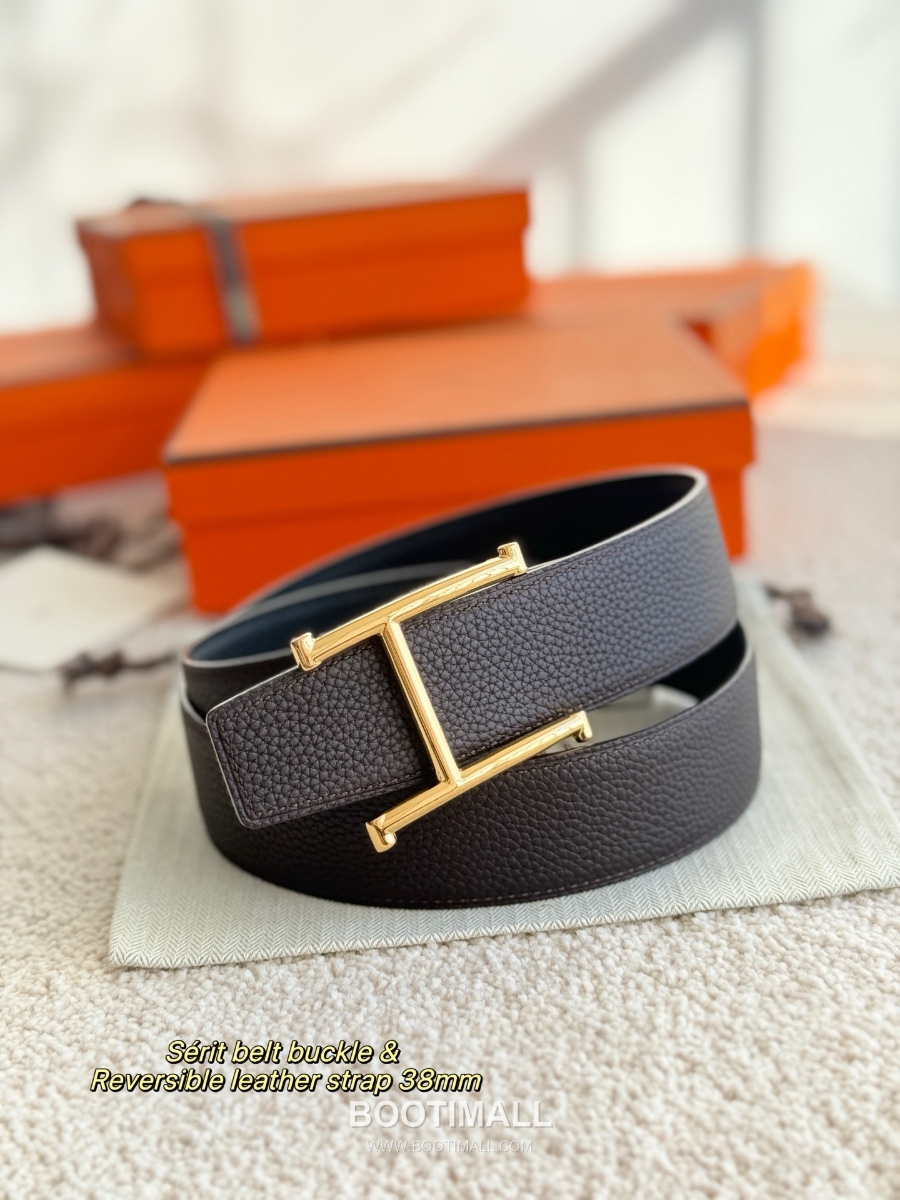 HERMÈS H Serif Buckle Reversible Togo 에르메스 H 세리프 버클 리버서블 토고 카프스킨 벨트 블랙/버건디 금장 3.8cm 8