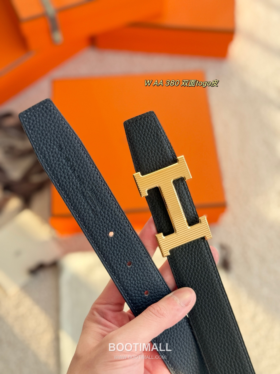 Hermès H Striée Buckle Reversible 에르메스 H 스트리에 버클 리버서블 토고 카프스킨 벨트 블랙 금장 3.2cm 4