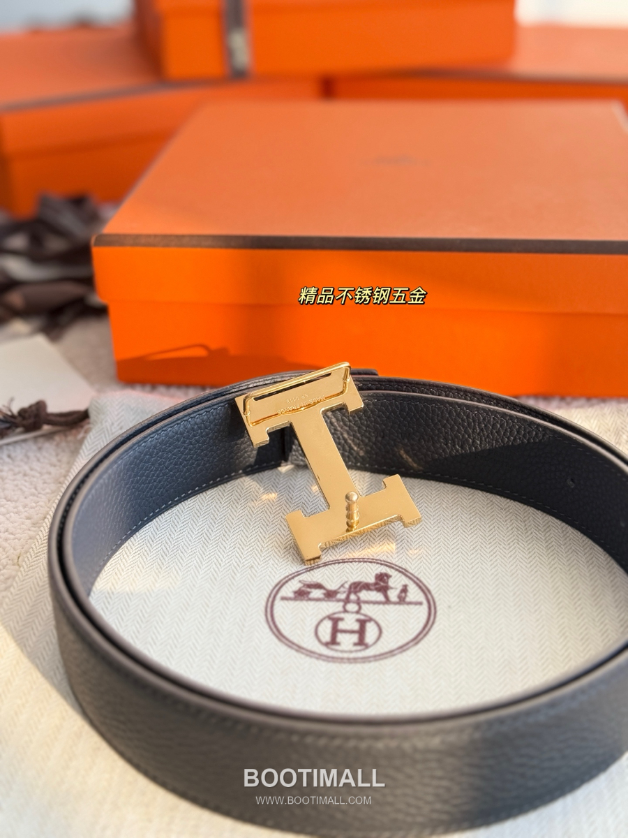 Hermès H Striée Buckle Reversible 에르메스 H 스트리에 버클 리버서블 토고 카프스킨 벨트 블랙 금장 3.2cm 5