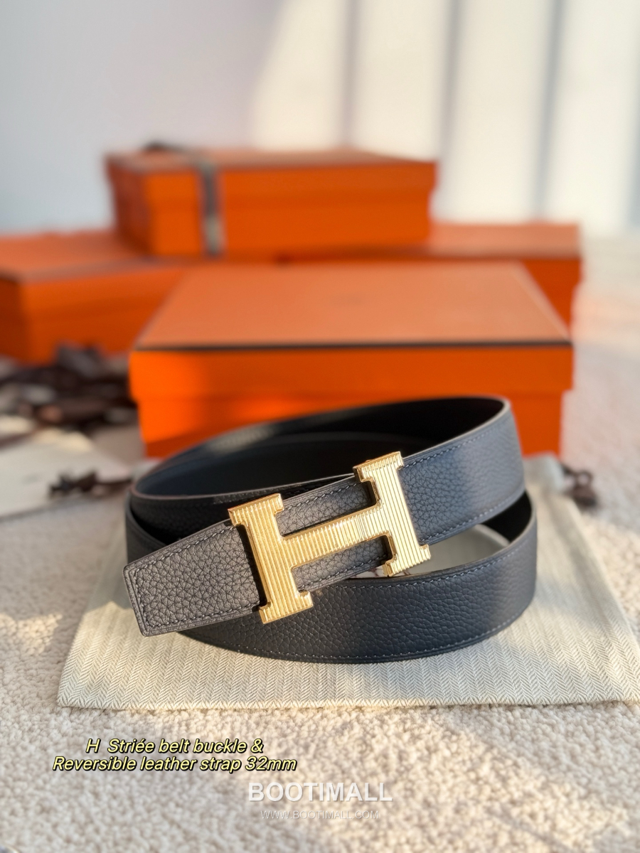 Hermès H Striée Buckle Reversible 에르메스 H 스트리에 버클 리버서블 토고 카프스킨 벨트 블랙 금장 3.2cm 7