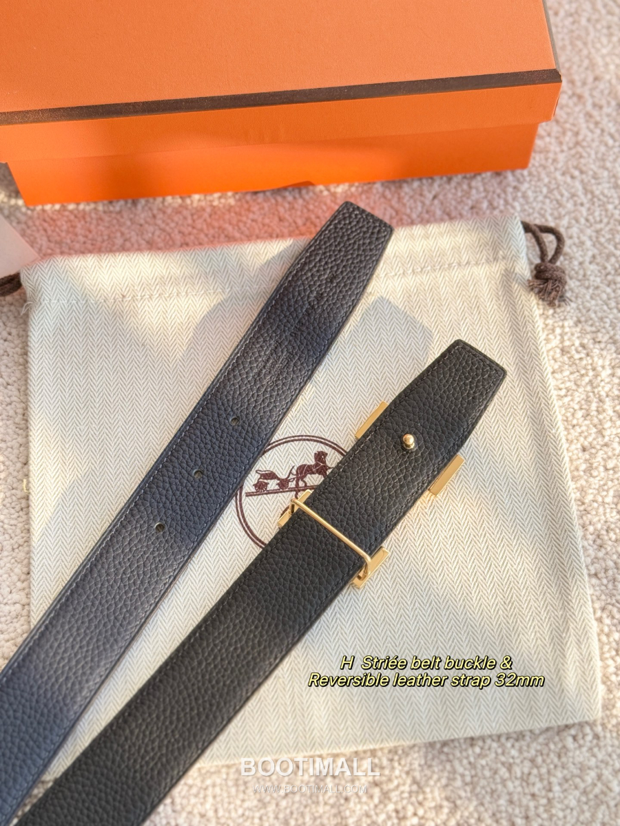 Hermès H Striée Buckle Reversible 에르메스 H 스트리에 버클 리버서블 토고 카프스킨 벨트 블랙 금장 3.2cm 8