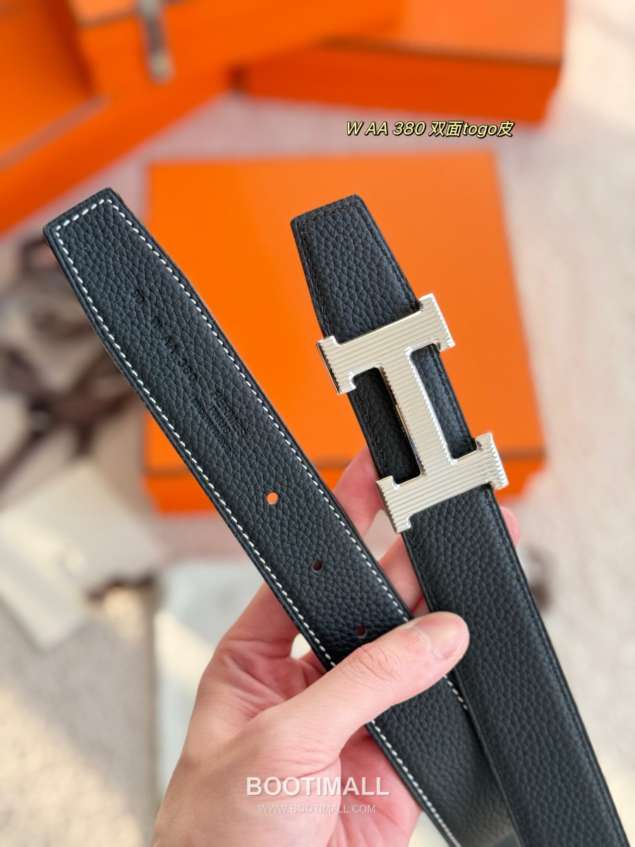 Hermès H Striée Buckle Reversible 에르메스 H 스트리에 버클 리버서블 토고 카프스킨 벨트 블랙 은장 3.2cm 4