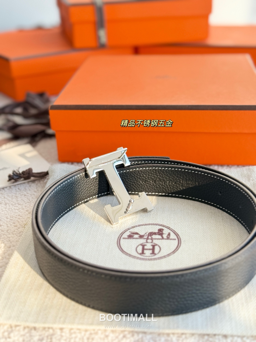 Hermès H Striée Buckle Reversible 에르메스 H 스트리에 버클 리버서블 토고 카프스킨 벨트 블랙 은장 3.2cm 5