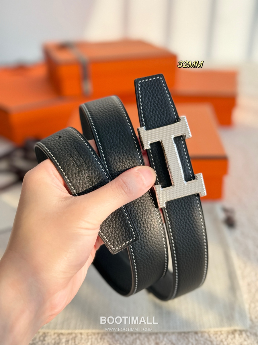 Hermès H Striée Buckle Reversible 에르메스 H 스트리에 버클 리버서블 토고 카프스킨 벨트 블랙 은장 3.2cm 6