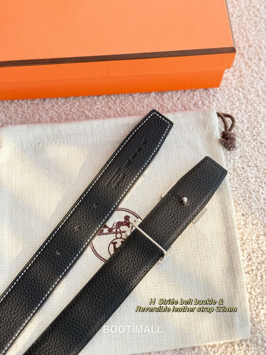 Hermès H Striée Buckle Reversible 에르메스 H 스트리에 버클 리버서블 토고 카프스킨 벨트 블랙 은장 3.2cm 8