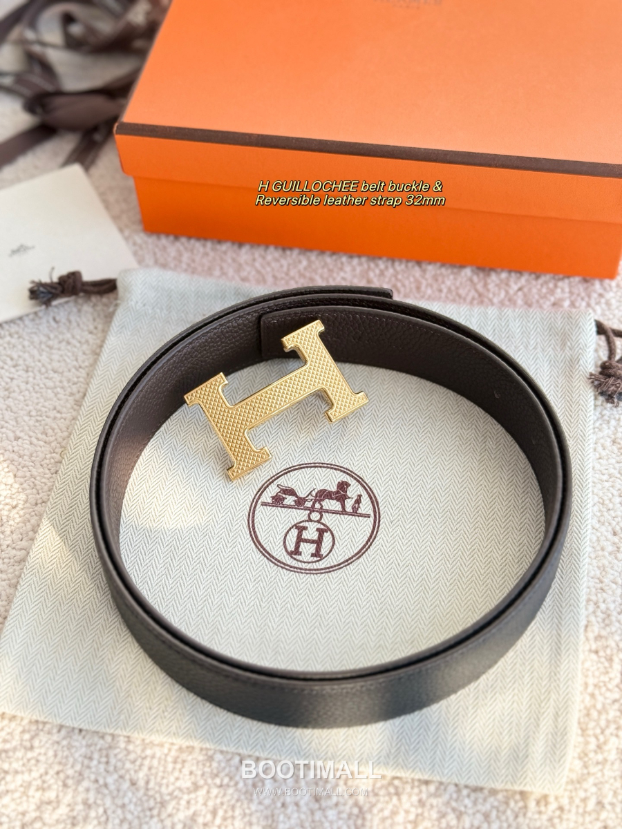 Hermès H Striée Buckle Reversible 에르메스 H 스트리에 버클 리버서블 토고 카프스킨 벨트 블랙/다크브라운 금장 3.2cm 1