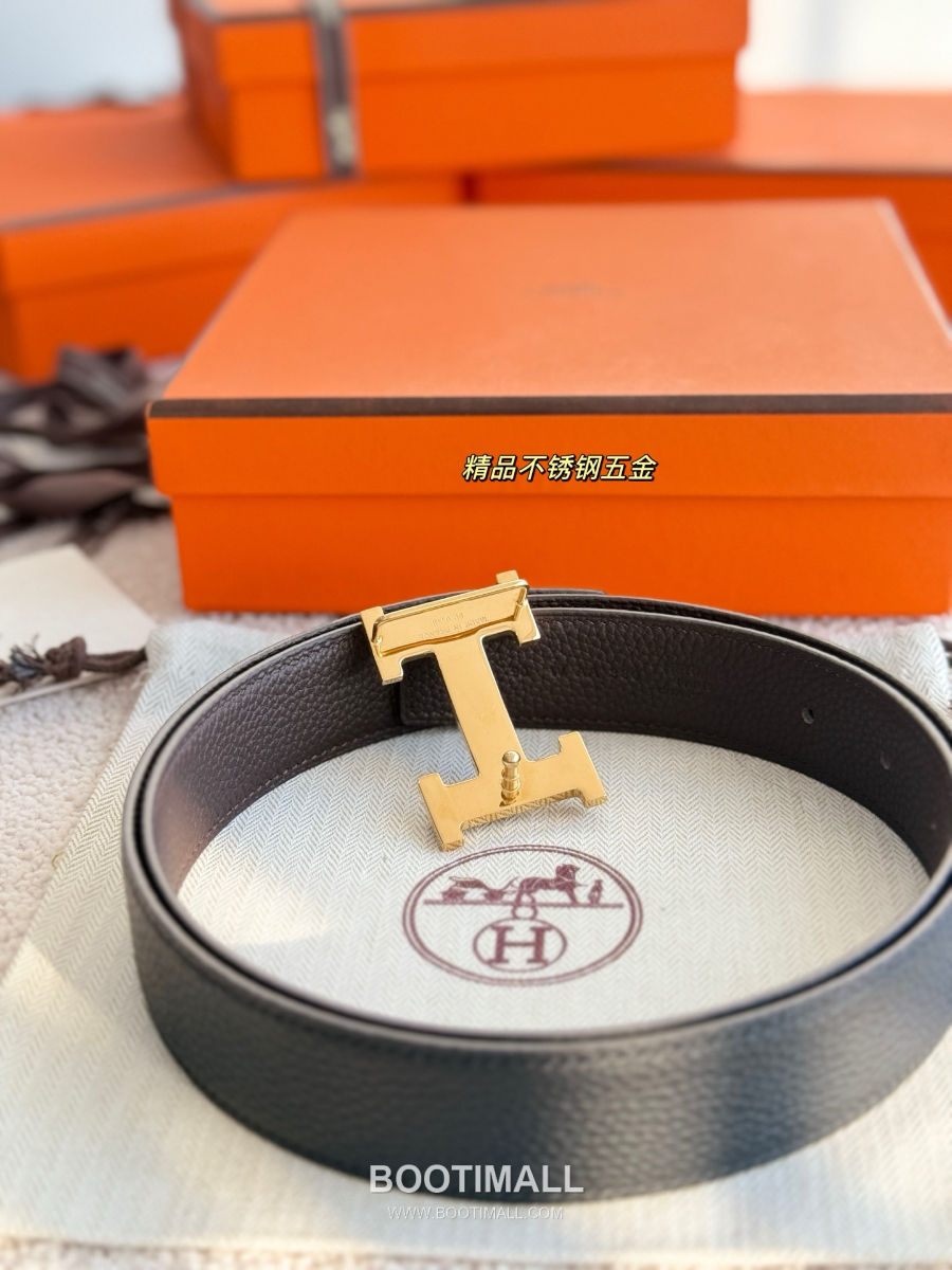 Hermès H Striée Buckle Reversible 에르메스 H 스트리에 버클 리버서블 토고 카프스킨 벨트 블랙/다크브라운 금장 3.2cm 5