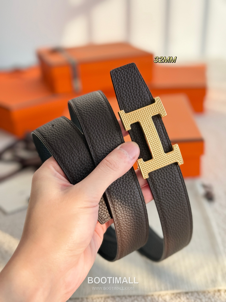 Hermès H Striée Buckle Reversible 에르메스 H 스트리에 버클 리버서블 토고 카프스킨 벨트 블랙/다크브라운 금장 3.2cm 6
