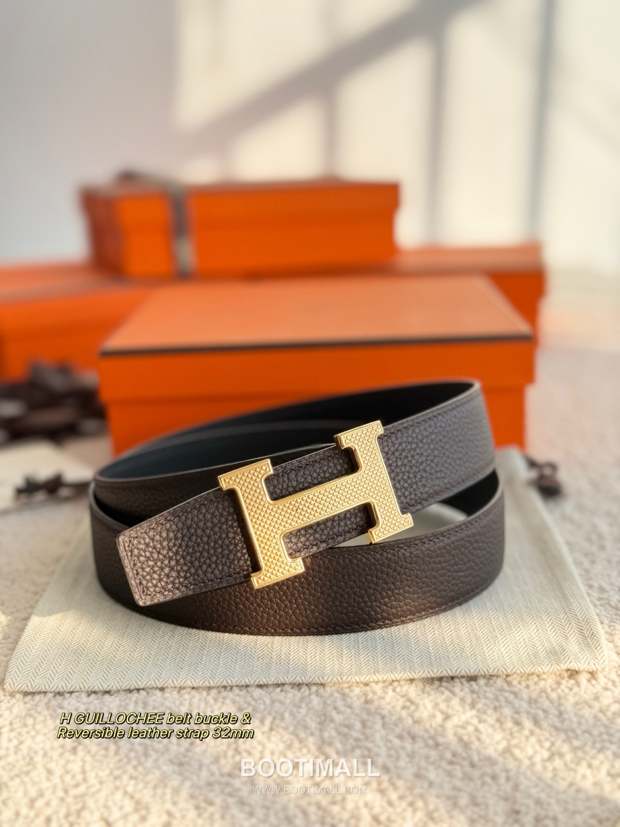 Hermès H Striée Buckle Reversible 에르메스 H 스트리에 버클 리버서블 토고 카프스킨 벨트 블랙/다크브라운 금장 3.2cm 7