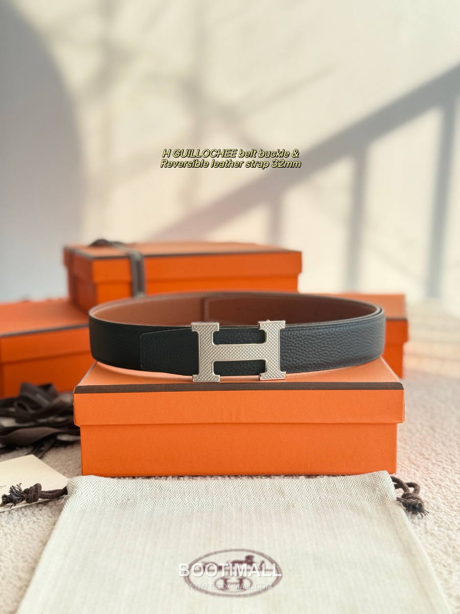 Hermès H Striée Buckle Reversible 에르메스 H 스트리에 버클 리버서블 토고 카프스킨 벨트 블랙/브라운 은장 3.2cm 1