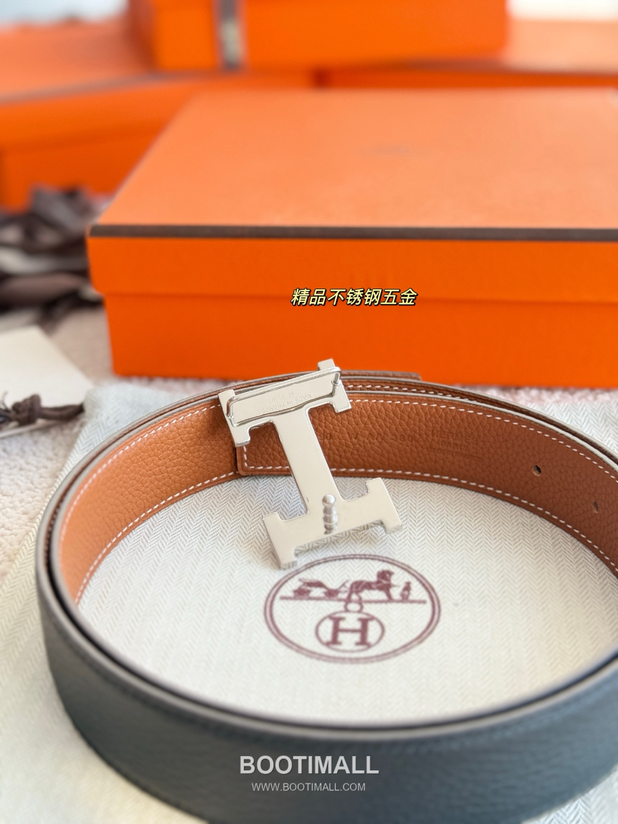 Hermès H Striée Buckle Reversible 에르메스 H 스트리에 버클 리버서블 토고 카프스킨 벨트 블랙/브라운 은장 3.2cm 4