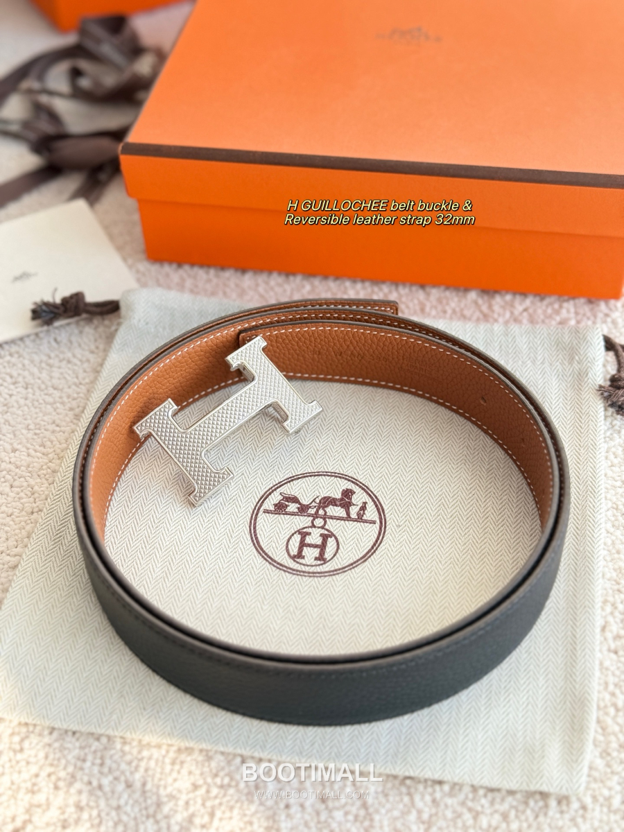 Hermès H Striée Buckle Reversible 에르메스 H 스트리에 버클 리버서블 토고 카프스킨 벨트 블랙/브라운 은장 3.2cm 5