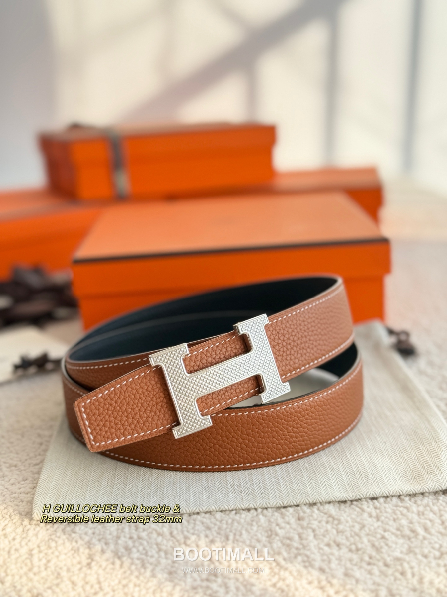 Hermès H Striée Buckle Reversible 에르메스 H 스트리에 버클 리버서블 토고 카프스킨 벨트 블랙/브라운 은장 3.2cm 7