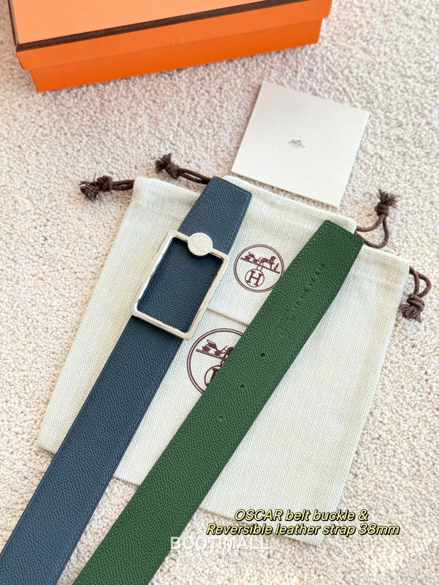 Hermès Oscar Buckle & Reversible Epsom 에르메스 오스카 버클 리버서블 엡송 카프스킨 벨트 네이비/그린 은장 3.8cm 1