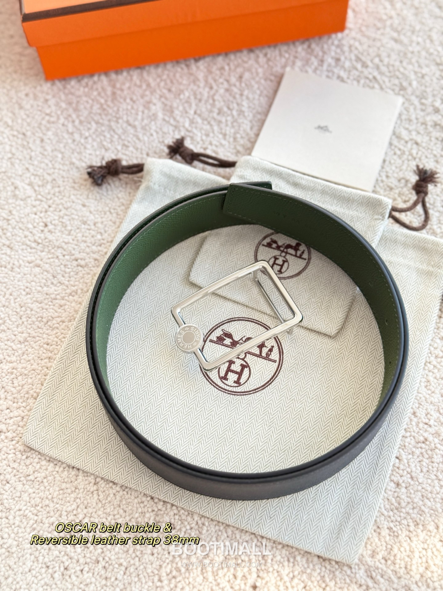 Hermès Oscar Buckle & Reversible Epsom 에르메스 오스카 버클 리버서블 엡송 카프스킨 벨트 네이비/그린 은장 3.8cm 2