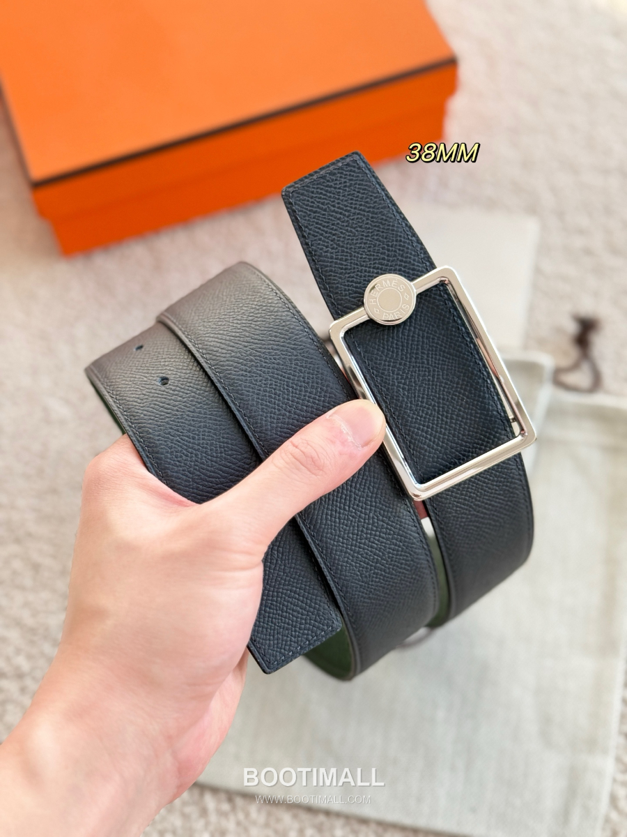 Hermès Oscar Buckle & Reversible Epsom 에르메스 오스카 버클 리버서블 엡송 카프스킨 벨트 네이비/그린 은장 3.8cm 4