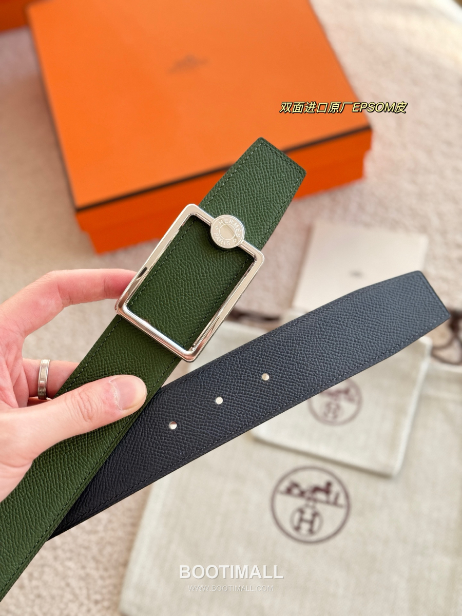 Hermès Oscar Buckle & Reversible Epsom 에르메스 오스카 버클 리버서블 엡송 카프스킨 벨트 네이비/그린 은장 3.8cm 7