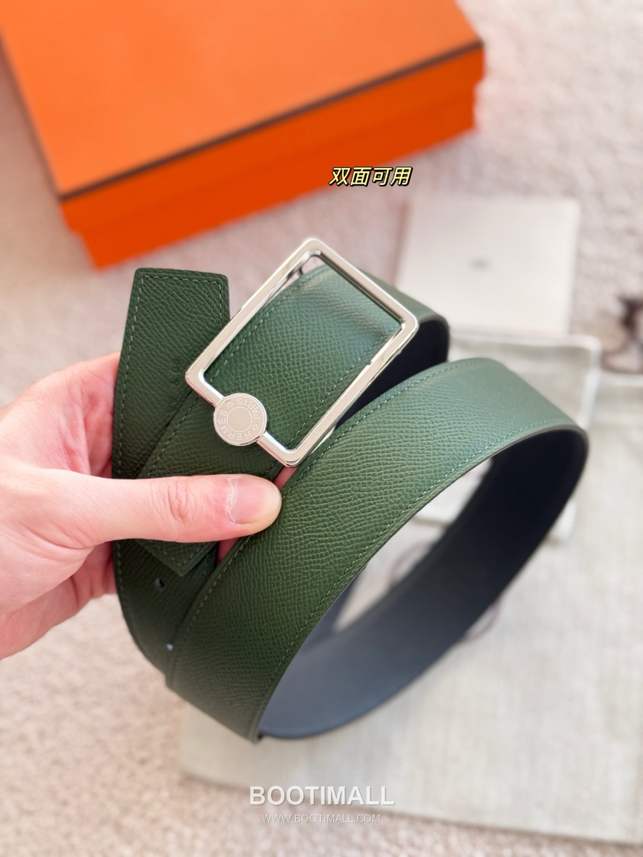 Hermès Oscar Buckle & Reversible Epsom 에르메스 오스카 버클 리버서블 엡송 카프스킨 벨트 네이비/그린 은장 3.8cm 8