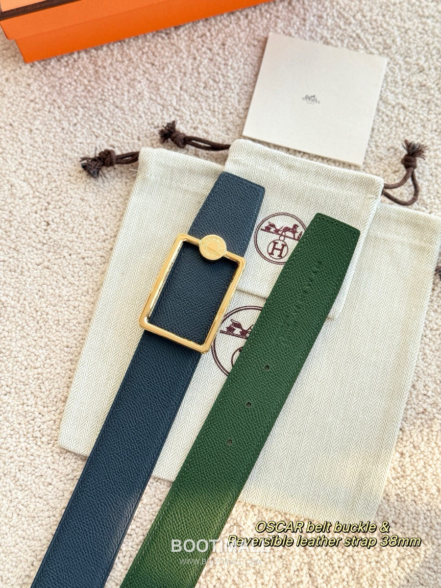 Hermès Oscar Buckle & Reversible Epsom 에르메스 오스카 버클 리버서블 엡송 카프스킨 벨트 네이비/그린 금장 3.8cm 1