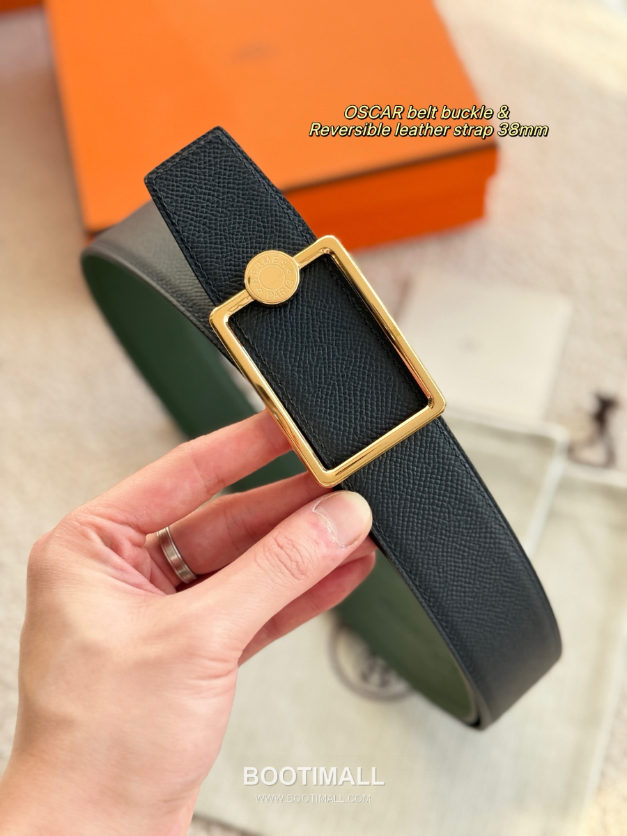 Hermès Oscar Buckle & Reversible Epsom 에르메스 오스카 버클 리버서블 엡송 카프스킨 벨트 네이비/그린 금장 3.8cm 3
