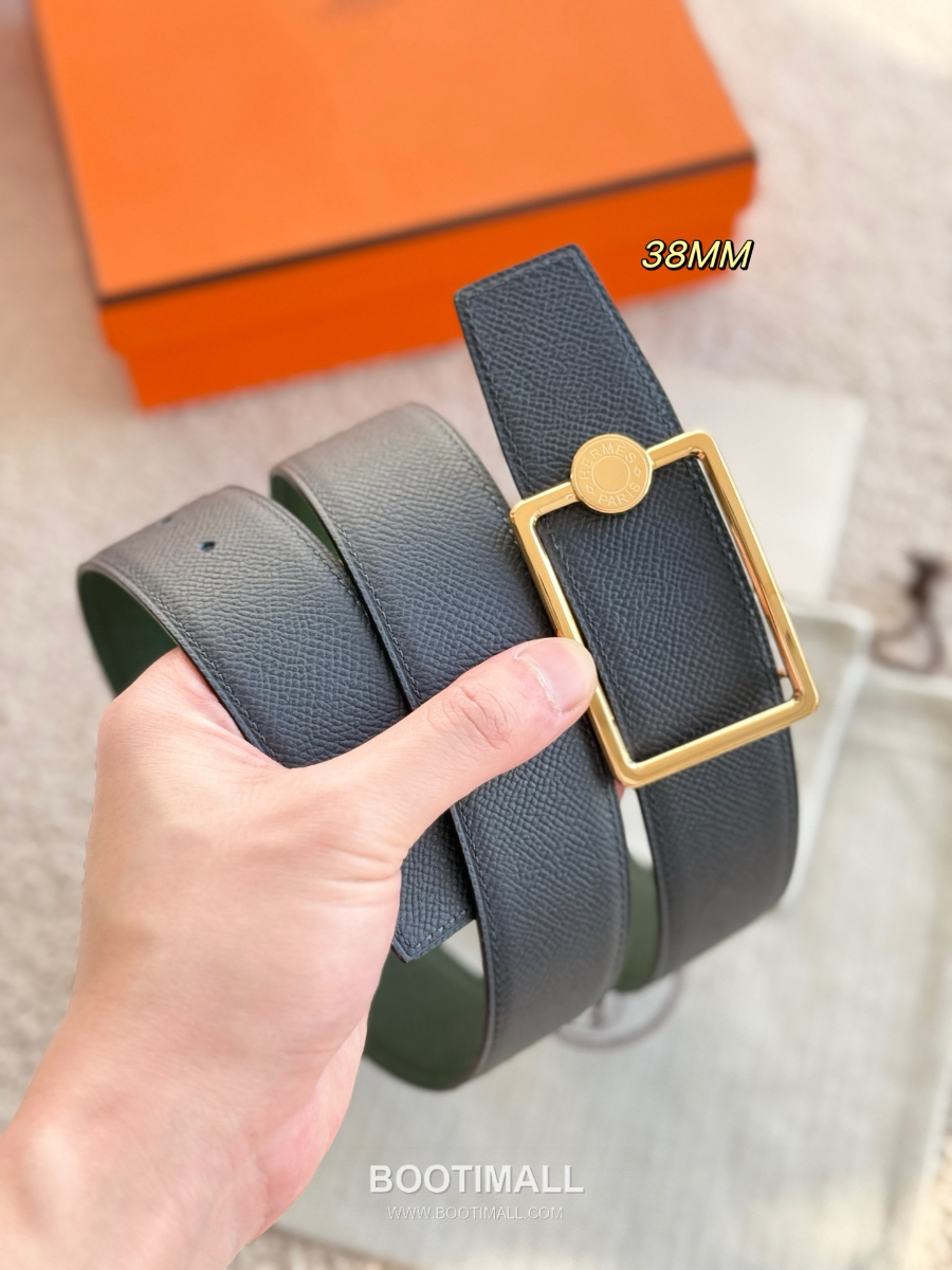 Hermès Oscar Buckle & Reversible Epsom 에르메스 오스카 버클 리버서블 엡송 카프스킨 벨트 네이비/그린 금장 3.8cm 4