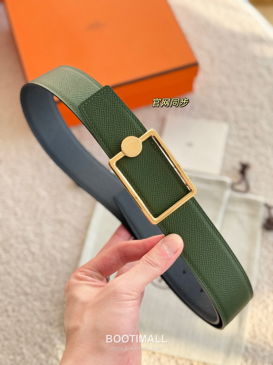Hermès Oscar Buckle & Reversible Epsom 에르메스 오스카 버클 리버서블 엡송 카프스킨 벨트 네이비/그린 금장 3.8cm 6