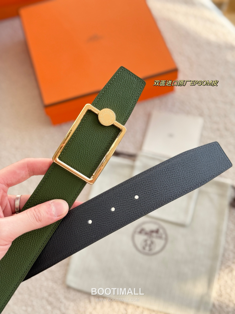 Hermès Oscar Buckle & Reversible Epsom 에르메스 오스카 버클 리버서블 엡송 카프스킨 벨트 네이비/그린 금장 3.8cm 7