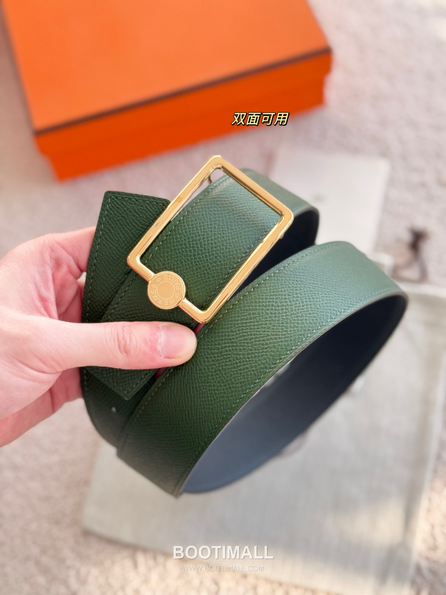 Hermès Oscar Buckle & Reversible Epsom 에르메스 오스카 버클 리버서블 엡송 카프스킨 벨트 네이비/그린 금장 3.8cm 8