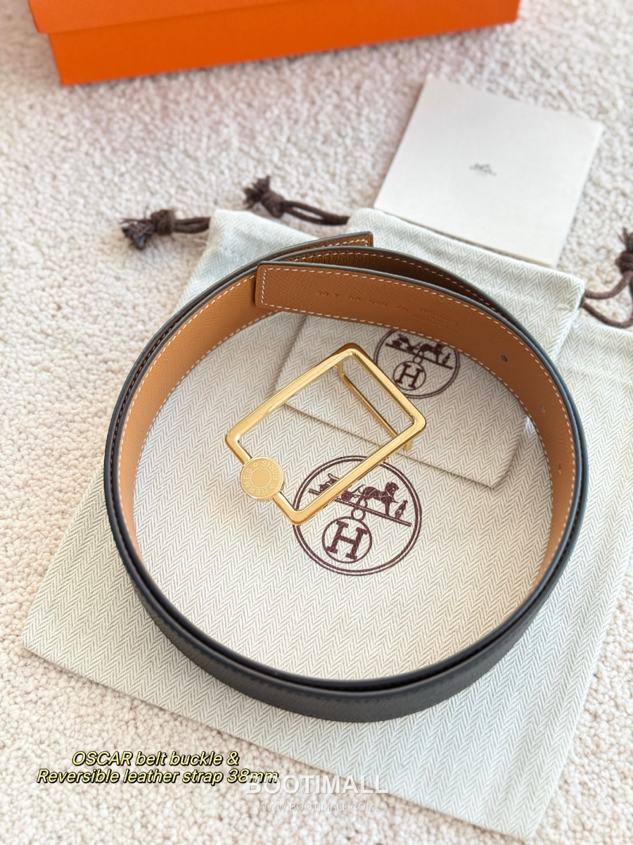 Hermès Oscar Buckle Reversible 에르메스 오스카 버클 리버서블 엡송 카프스킨 벨트 블랙/브라운 금장 3.8cm 1