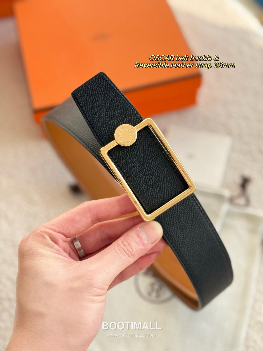 Hermès Oscar Buckle Reversible 에르메스 오스카 버클 리버서블 엡송 카프스킨 벨트 블랙/브라운 금장 3.8cm 2