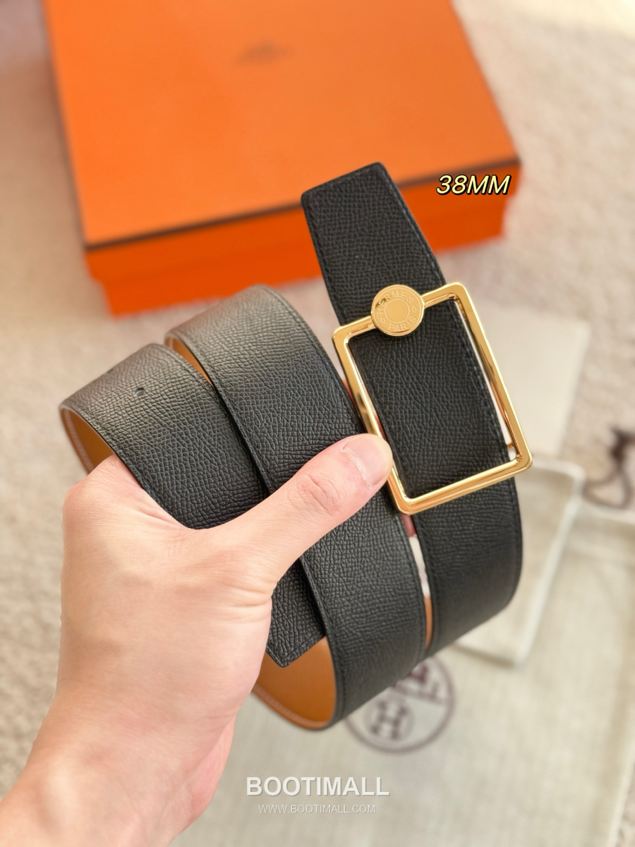 Hermès Oscar Buckle Reversible 에르메스 오스카 버클 리버서블 엡송 카프스킨 벨트 블랙/브라운 금장 3.8cm 3